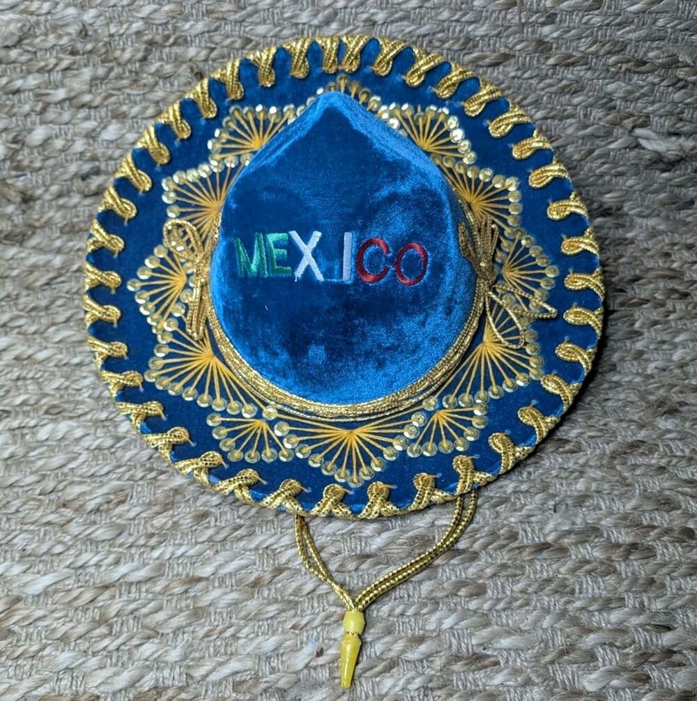 Authentic Gonzalez Sombrero Youth Kids Size Blue Gold Mexico Hat Handmade